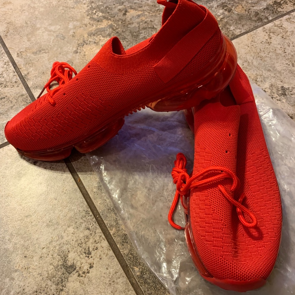 Women's Elastic Stretch Mesh Casual Slip On Air Cushion Sneakers Red Size 8 - Picture 3 of 8